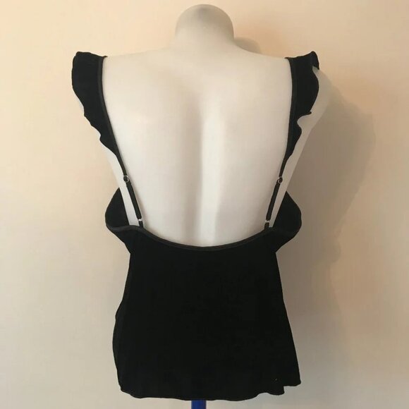 Victoria's Secret Velvet Cami Luxurious Black Ruffle  Straps Top Tank Tee Sz M - Picture 4 of 16